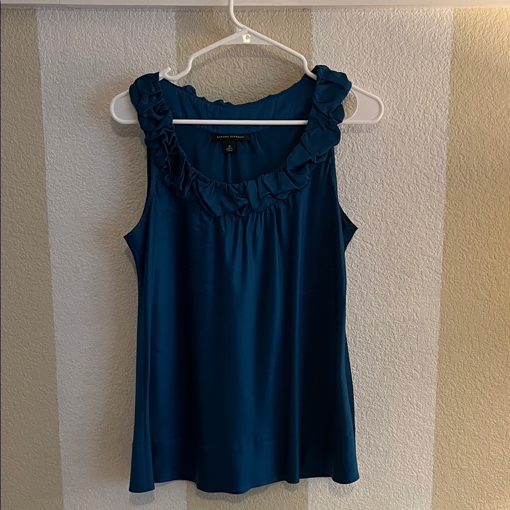 Banana Republic Peacock Blue Ruffle Scoop Neck Blouse